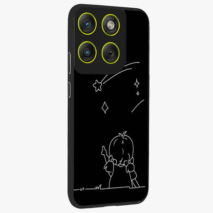 Line Art Girl With Shooting Stars Glass Case upright view showcasing delicate shooting stars artwork with minimal artistic theme.