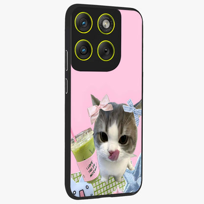 Love Matcha Cat Glass Case upright view showcasing adorable cat artwork with charming matcha themed design.