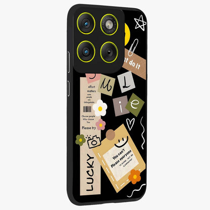 Lucky Aesthetic Collage Glass Case upright view showcasing vibrant collage artwork with youthful aesthetic theme.