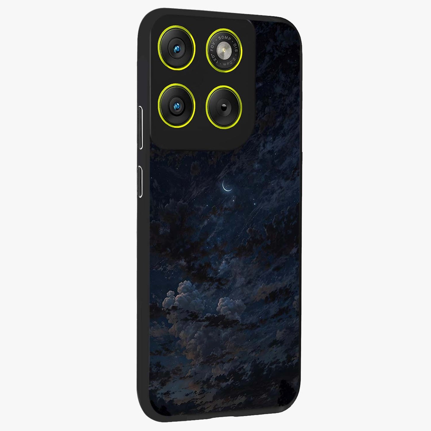 Lunar Veil Silence Glass Case upright view showcasing calm moon themed artwork with serene night atmosphere.
