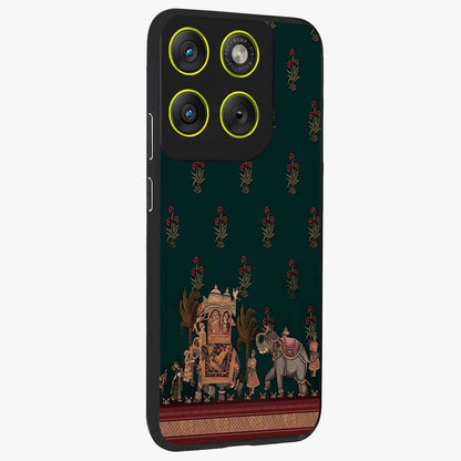 Macmerise Glass Case upright view showcasing bold artistic artwork with contemporary design theme.