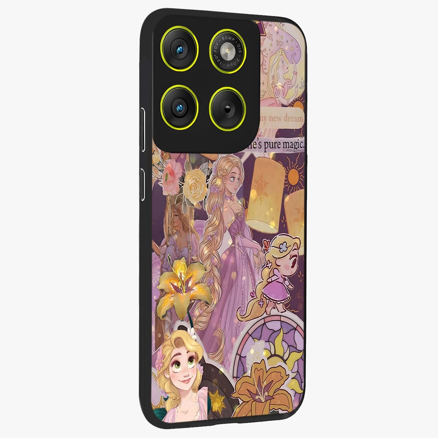 Magical Tangled Dream Glass Case upright view showcasing enchanting artistic artwork with dreamy fantasy theme.