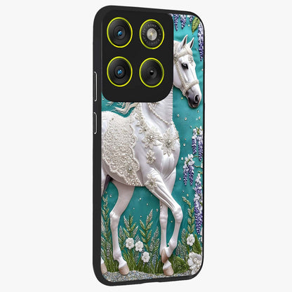 Majestic Floral Stallion Glass Case upright view showcasing dramatic horse artwork with decorative floral theme.