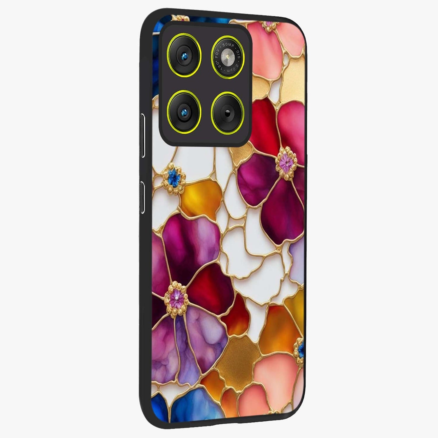 Marble Flower Pattern Glass Case upright view showcasing decorative marble flower artwork with refined style.