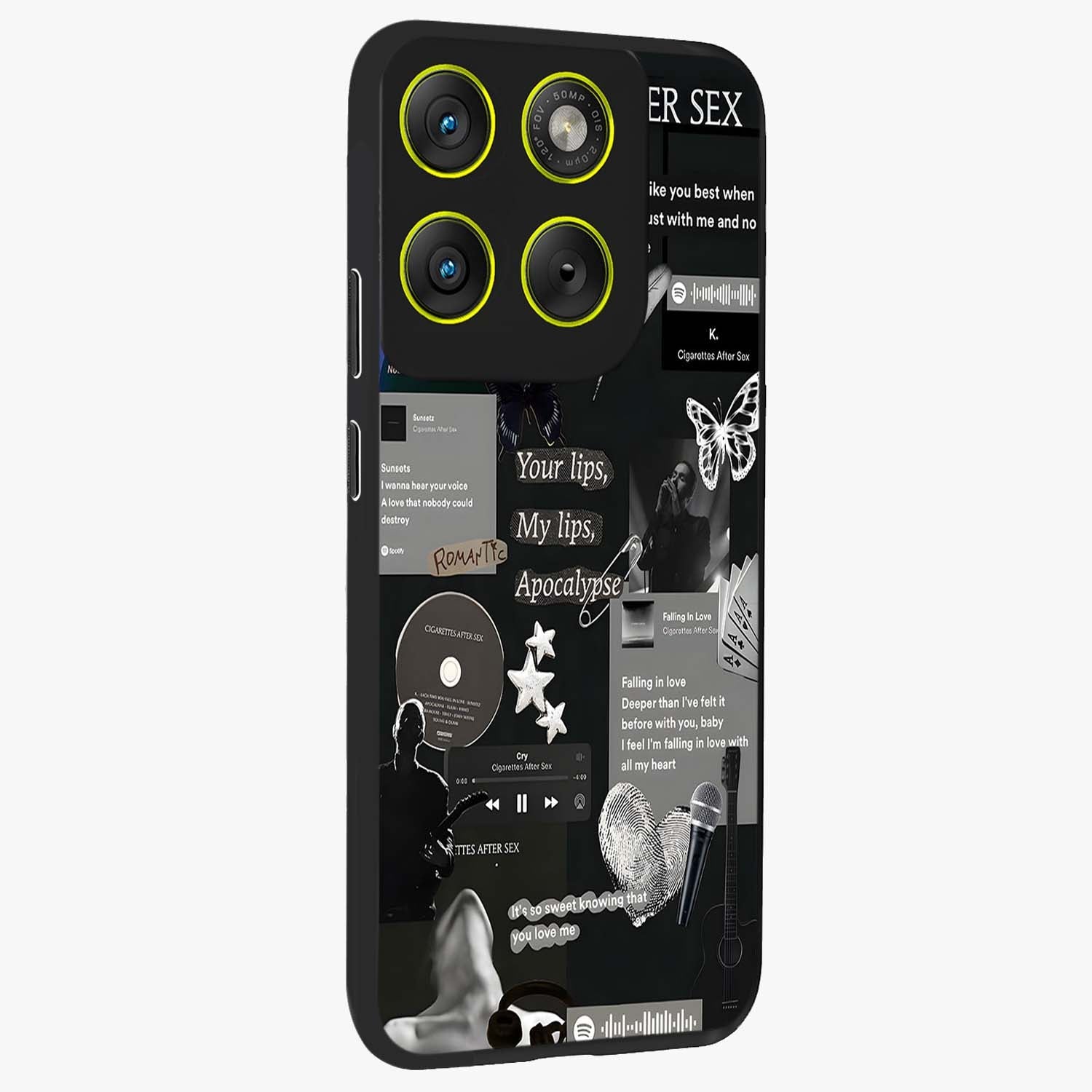 Midnight Love Echo Glass Case upright view showcasing expressive romantic artwork with dreamy midnight theme.