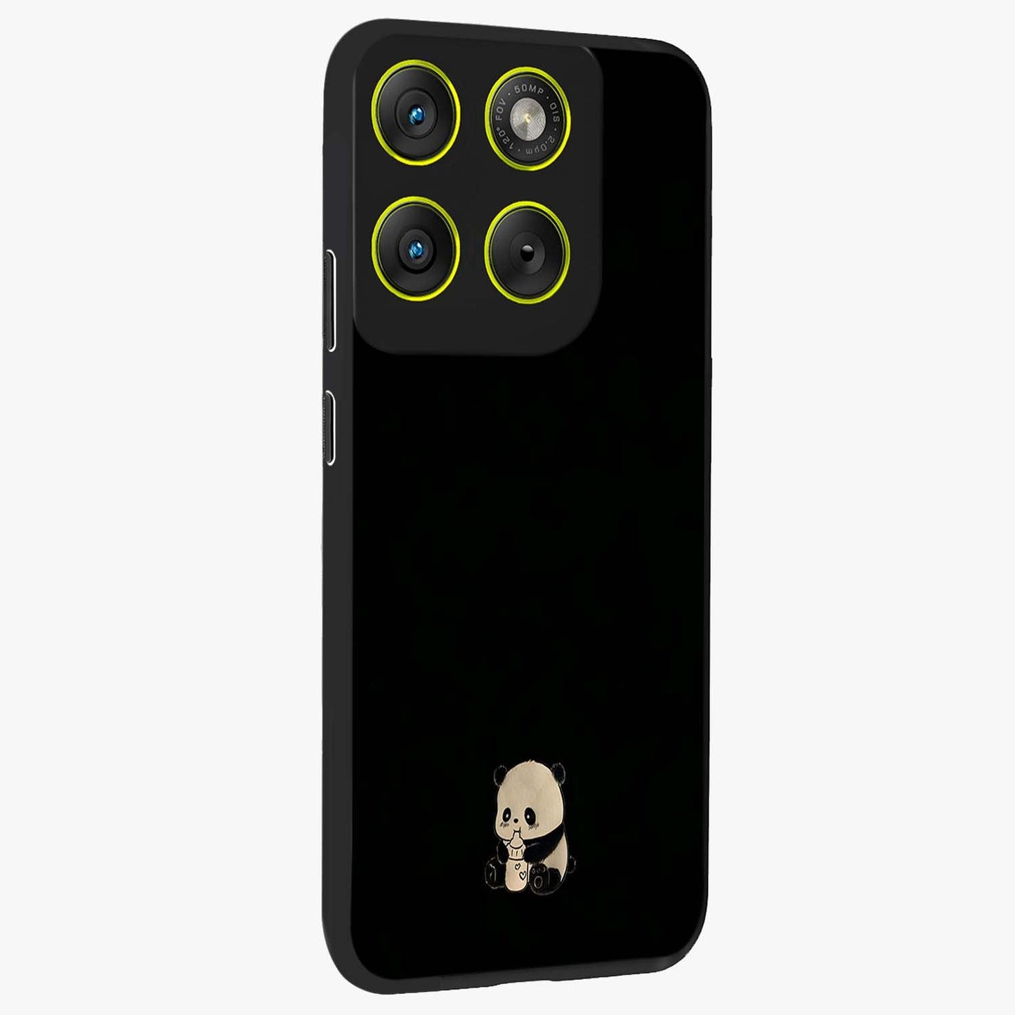 Midnight Panda Love Glass Case upright view showcasing charming panda artwork with playful romantic theme.