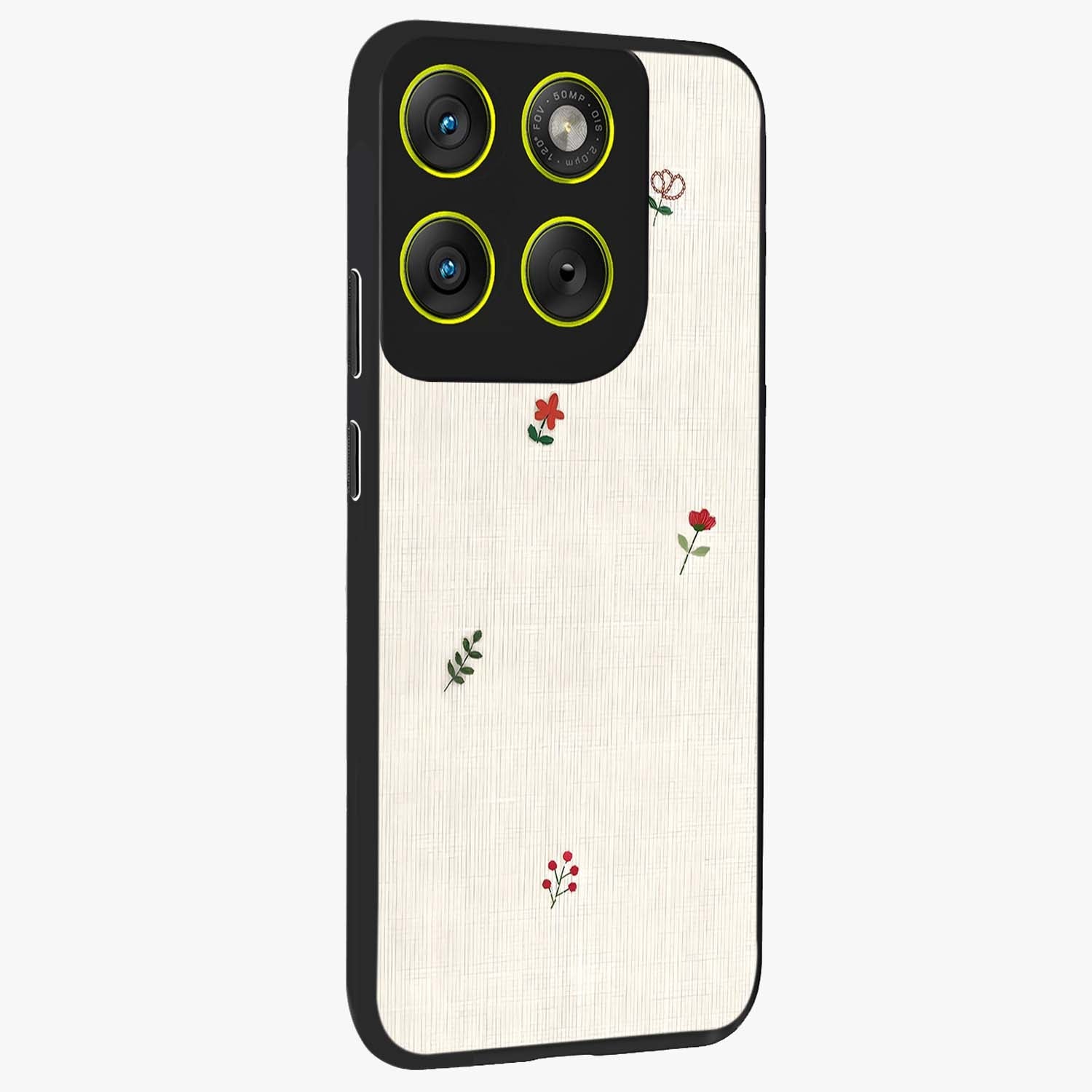 Minimalistic Blue With White Flower Pattern Glass Case upright view showcasing clean white flower artwork with calming blue theme.