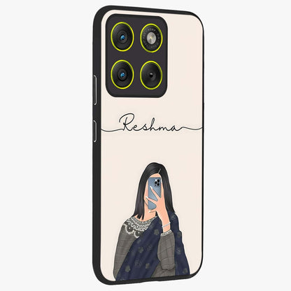 Mirror Mood Muse With Custom Name Glass Case upright view showcasing artistic mirror themed artwork with personalized aesthetic.