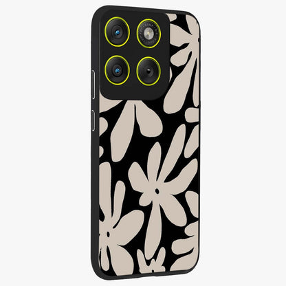 Monochrome Petal Dance Glass Case upright view showcasing artistic floral pattern with stylish monochrome theme.