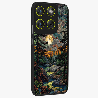 Moonlight Forest Dream Glass Case upright view showcasing magical forest artwork with calm night theme.