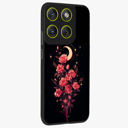 Moonlit Floral Elegance Glass Case upright view showcasing delicate floral artwork with refined night inspired theme.