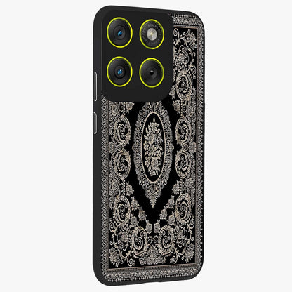Noir Bloom Elegance Glass Case upright view showcasing graceful floral artwork with luxurious dark theme.