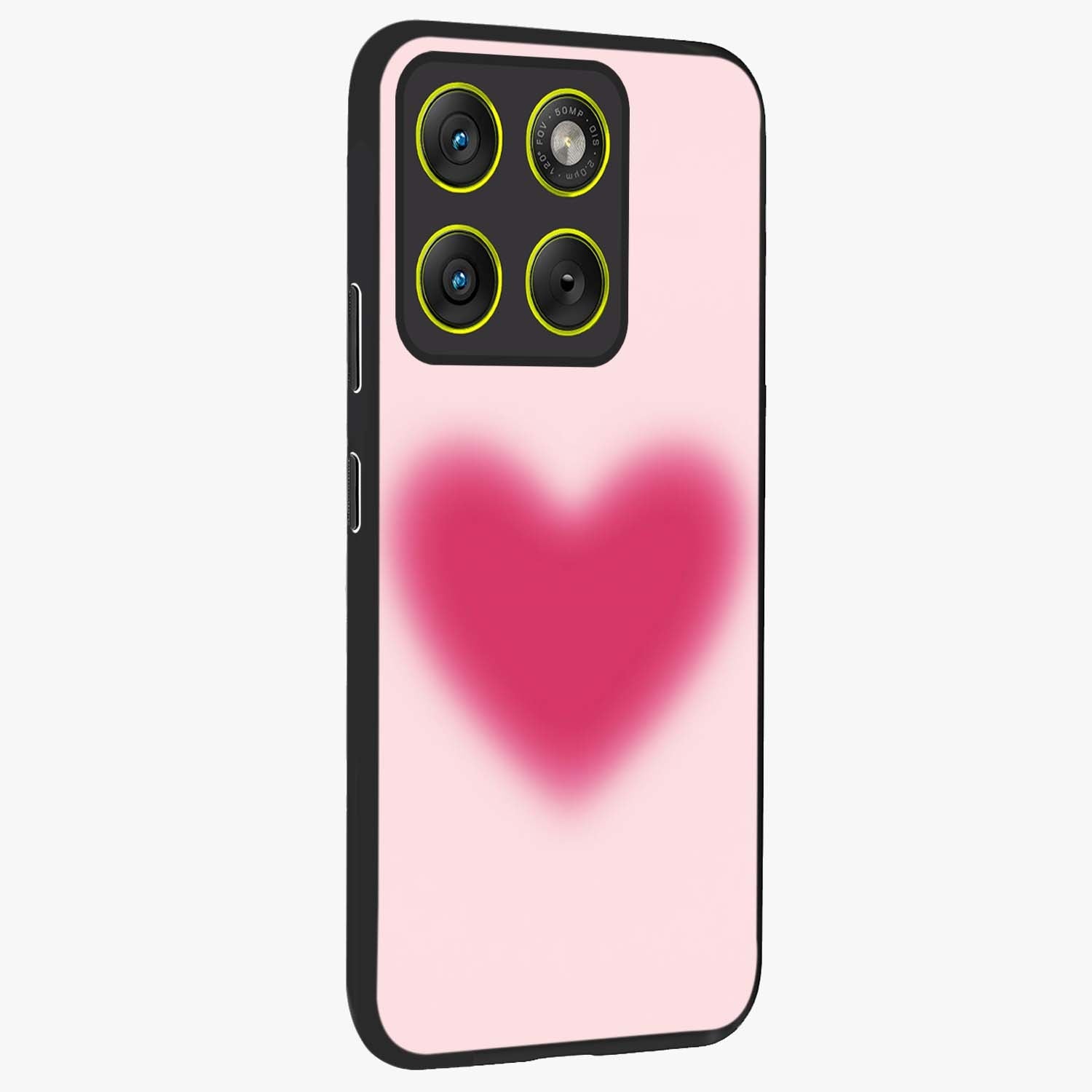 Pink Aura Heart Glass Case upright view showcasing romantic heart artwork with soft pastel theme.