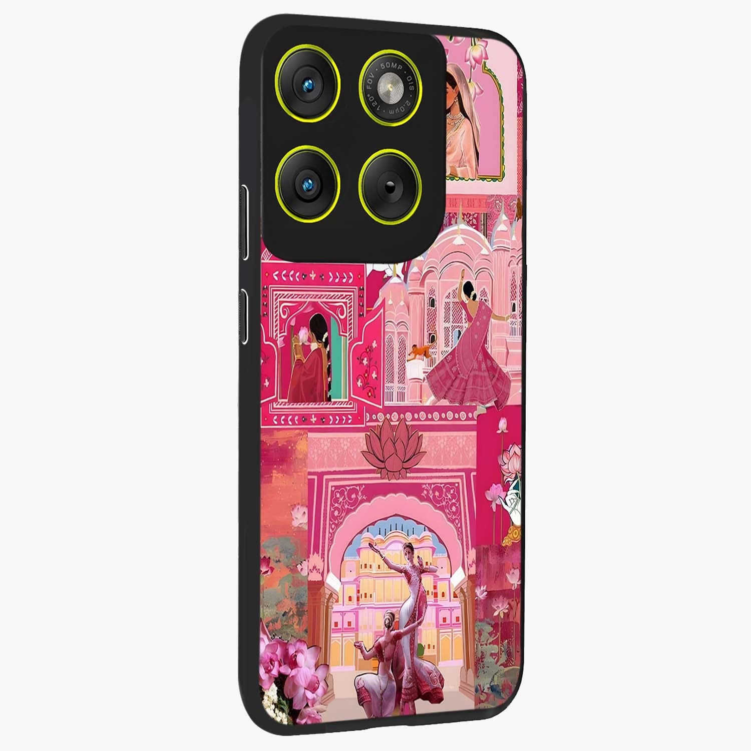 Pink Palace Muse Glass Case upright view showcasing artistic palace artwork with graceful royal theme.