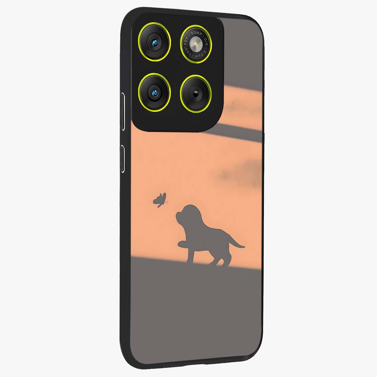 Puppy Shadow Art Glass Case upright view showcasing charming puppy artwork with creative silhouette theme.