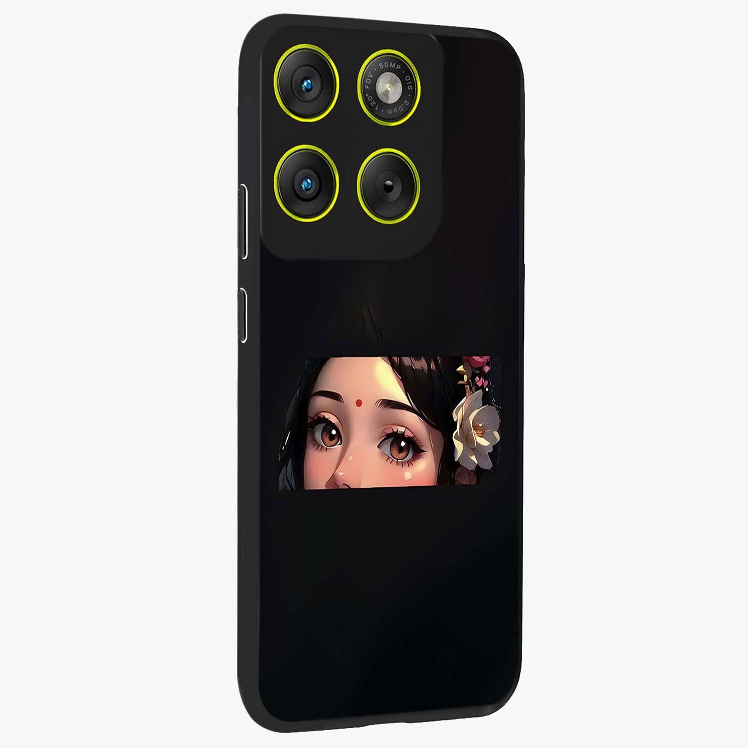 Radha Divine Embrace Glass Case upright view showcasing sacred Radha themed artwork with peaceful devotional style.