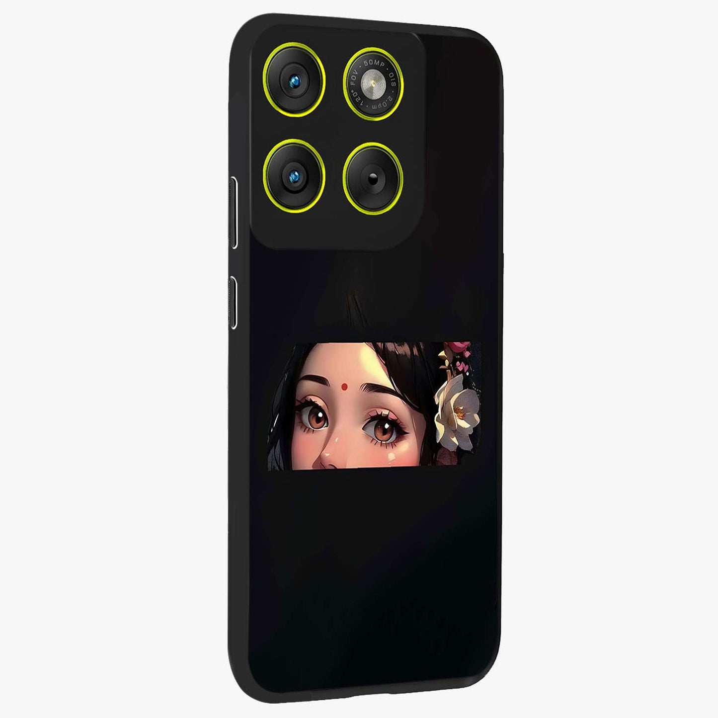Radha Divine Embrace Glass Case upright view showcasing sacred Radha themed artwork with peaceful devotional style.
