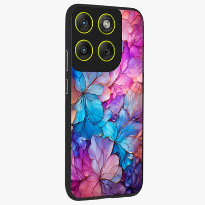 Radiant Floral Whirl Glass Case upright view showcasing lively floral artwork with decorative swirl theme.