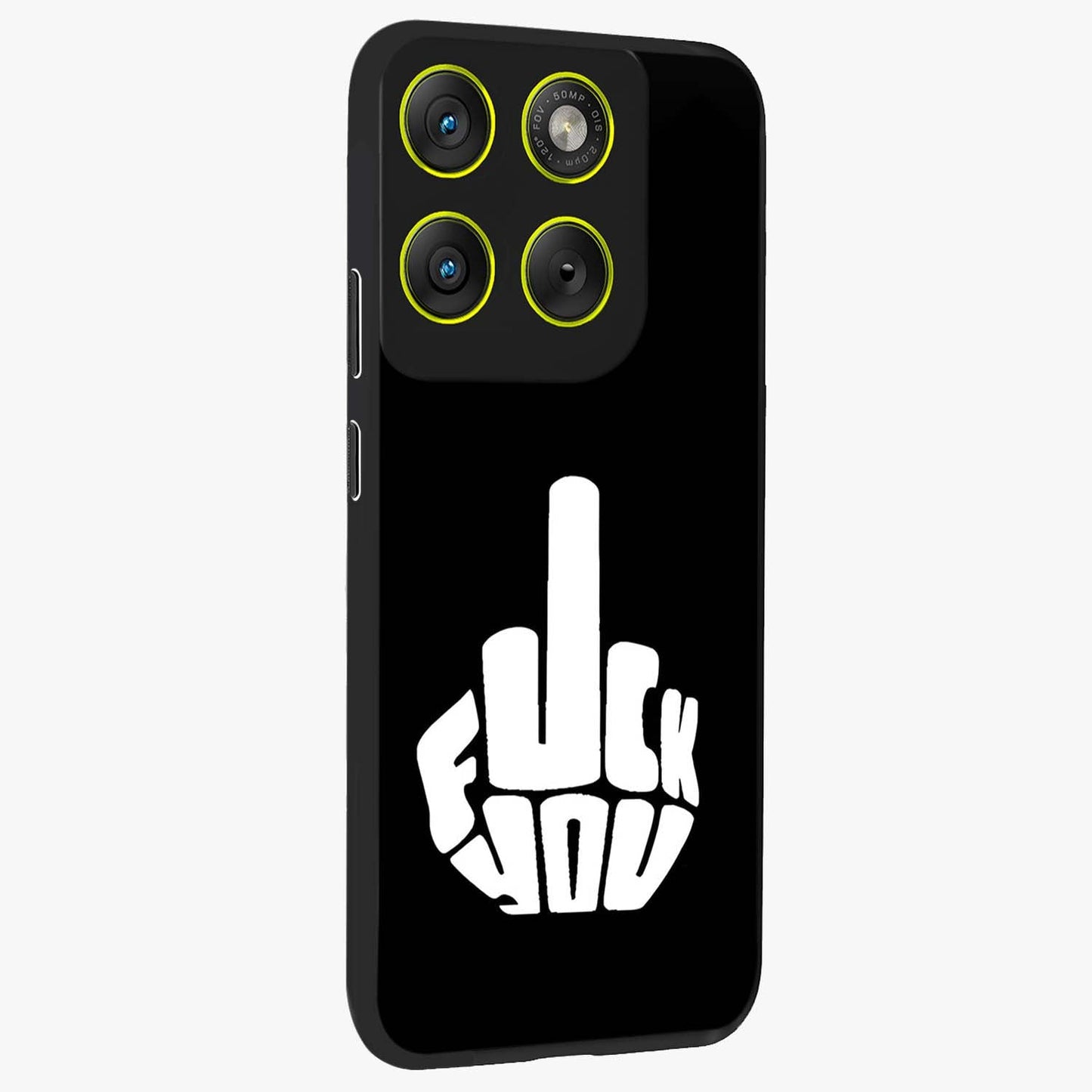 Rebel Mode On Glass Case upright view showcasing striking statement artwork with bold rebellious theme.