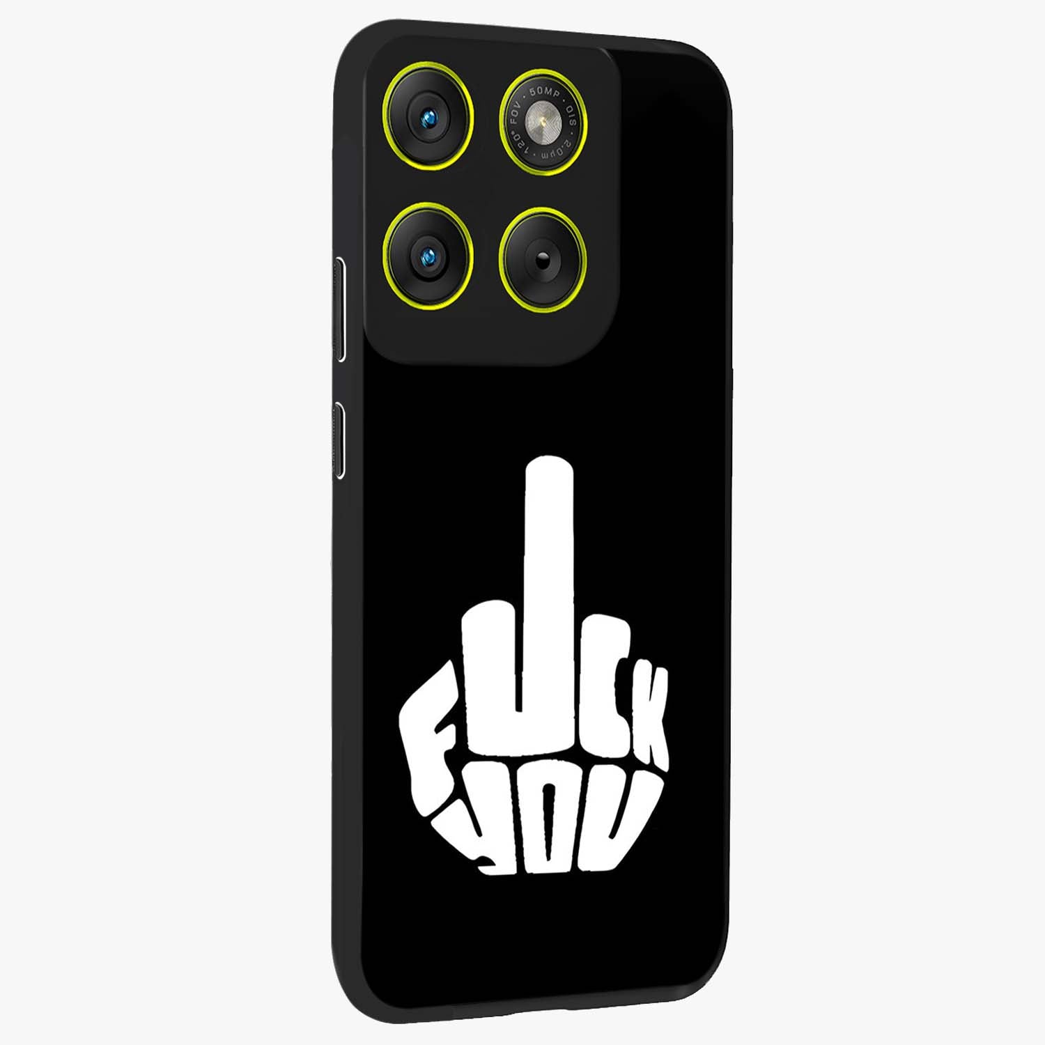 Rebel Mode On Glass Case upright view showcasing striking statement artwork with bold rebellious theme.