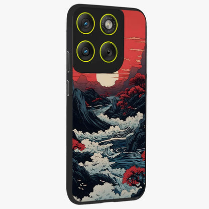 Red Sunset Scenery Glass Case upright view showcasing dramatic sunset scenery artwork with warm nature theme.