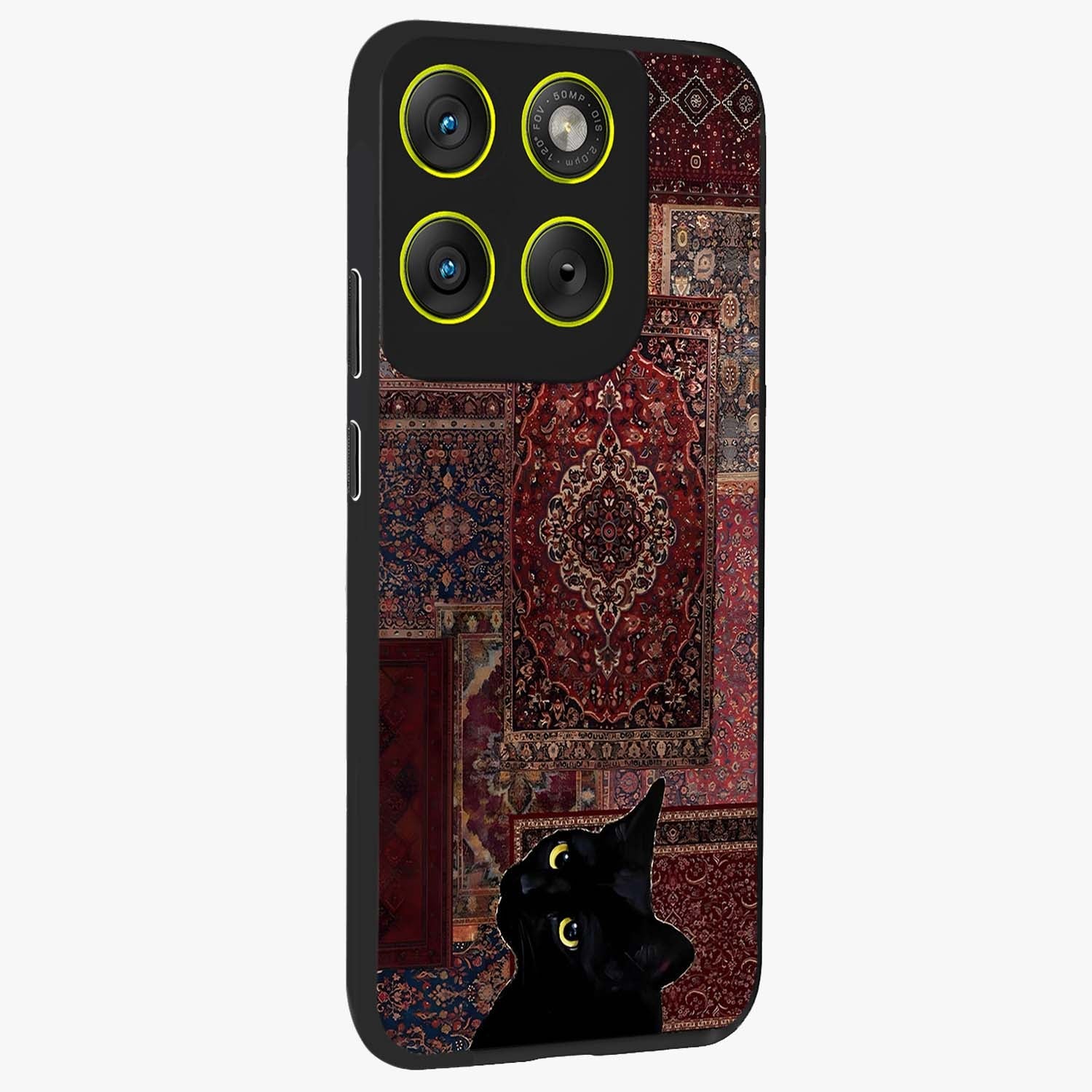Regal Magic Cat Apple Glass Case upright view showcasing charming cat artwork with playful magical theme.
