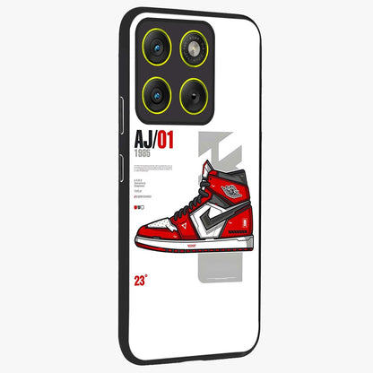 Retro Sneaker Blueprint Glass Case upright view showcasing stylish sneaker illustration with vintage streetwear theme.