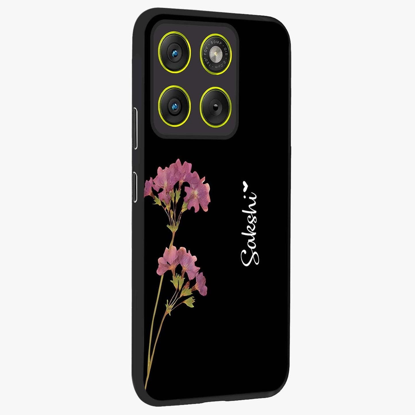 Riching Lavender Flower Custom Name Glass Case upright view showcasing elegant lavender floral artwork with personalized aesthetic.
