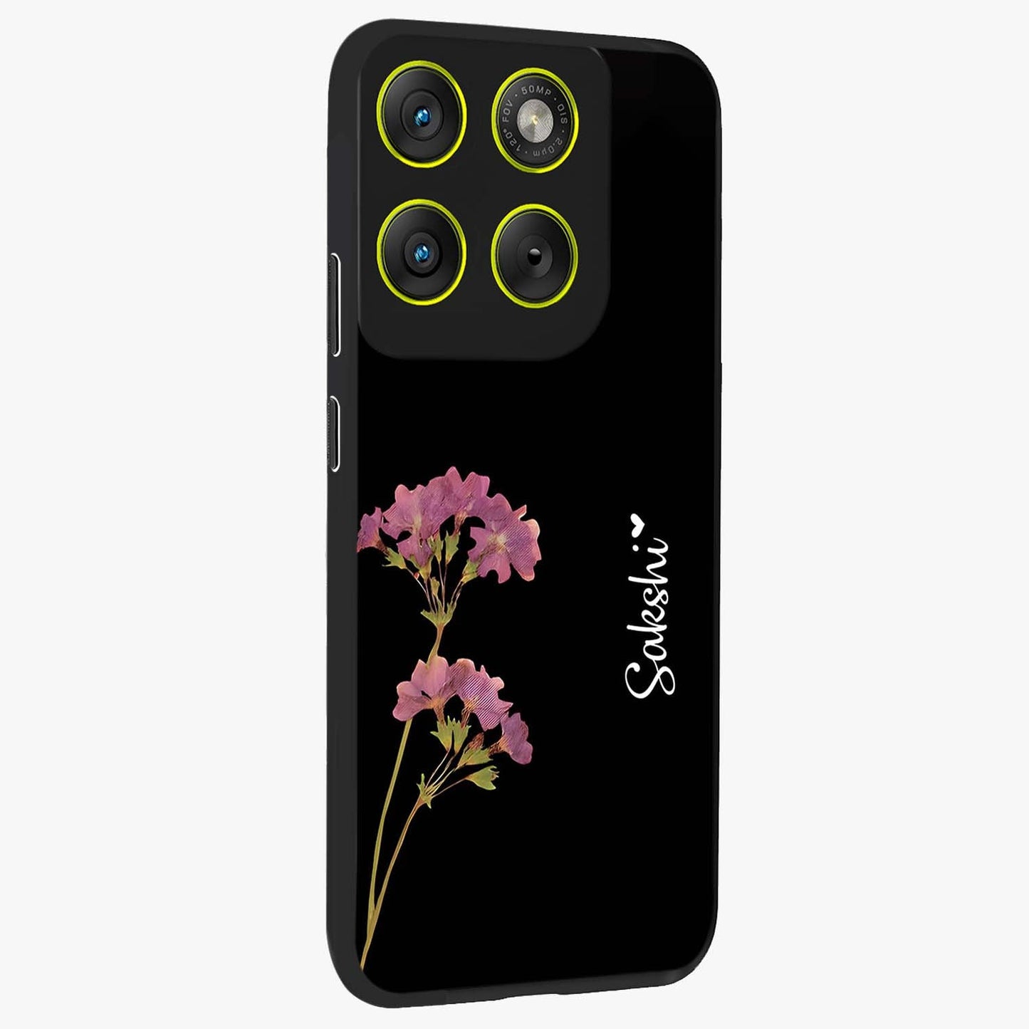 Riching Lavender Flower Custom Name Glass Case upright view showcasing elegant lavender floral artwork with personalized aesthetic.