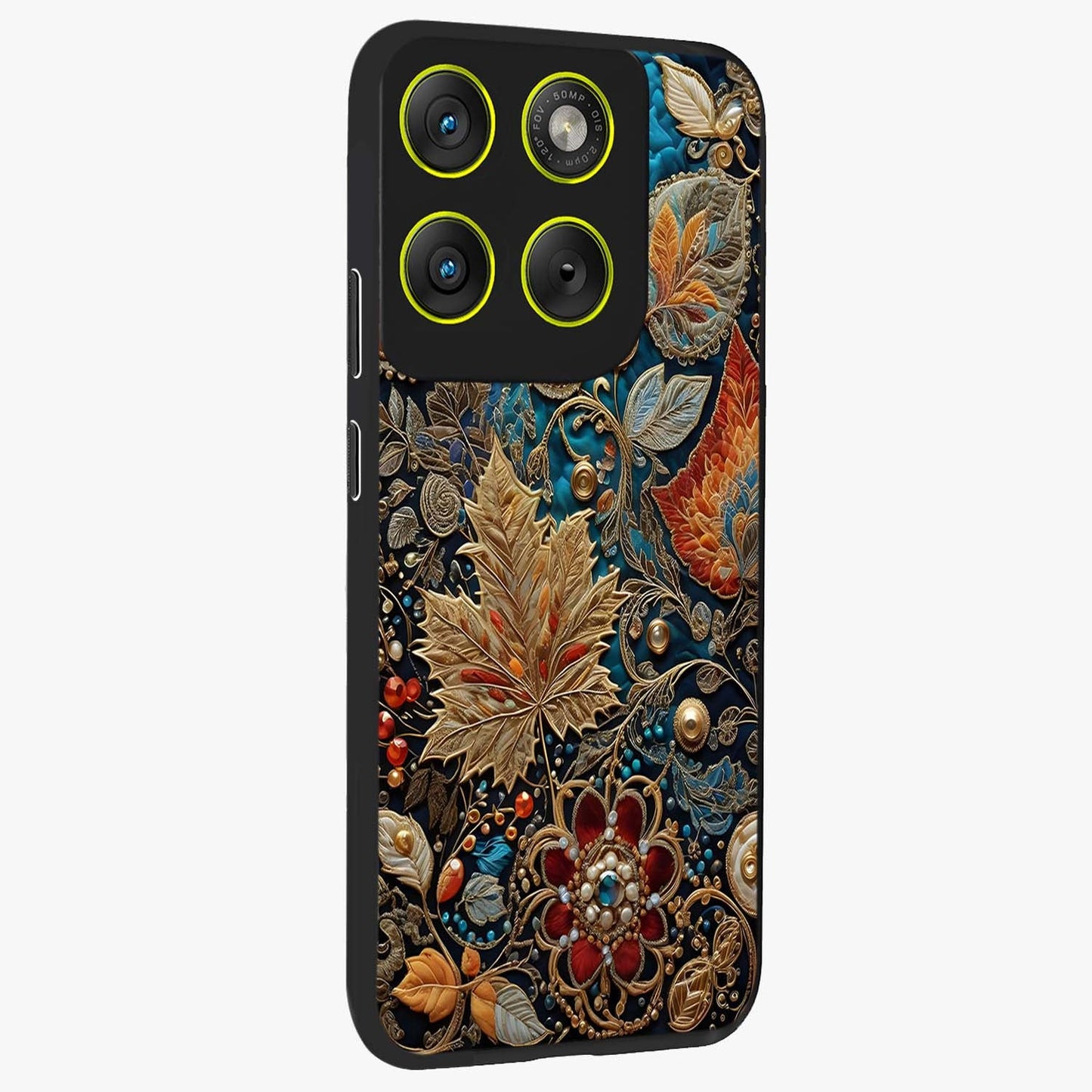 Royal Jewel Garden Glass Case upright view showcasing rich floral artwork with luxurious garden theme.