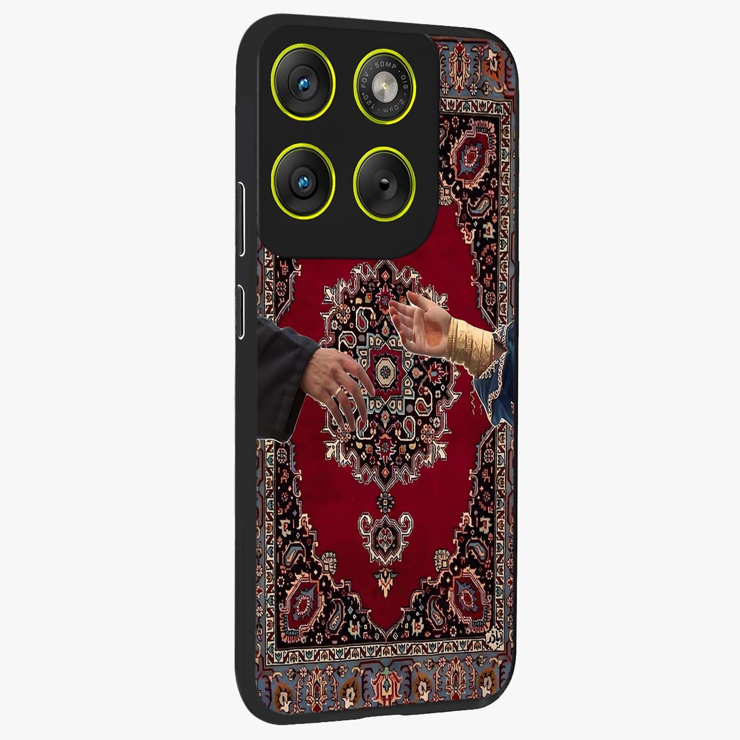 Royal Touch Reach Glass Case upright view showcasing stylish royal inspired artwork with graceful theme.