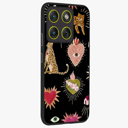 Sacred Jungle Heart Glass Case upright view showcasing vibrant jungle artwork with symbolic heart theme.