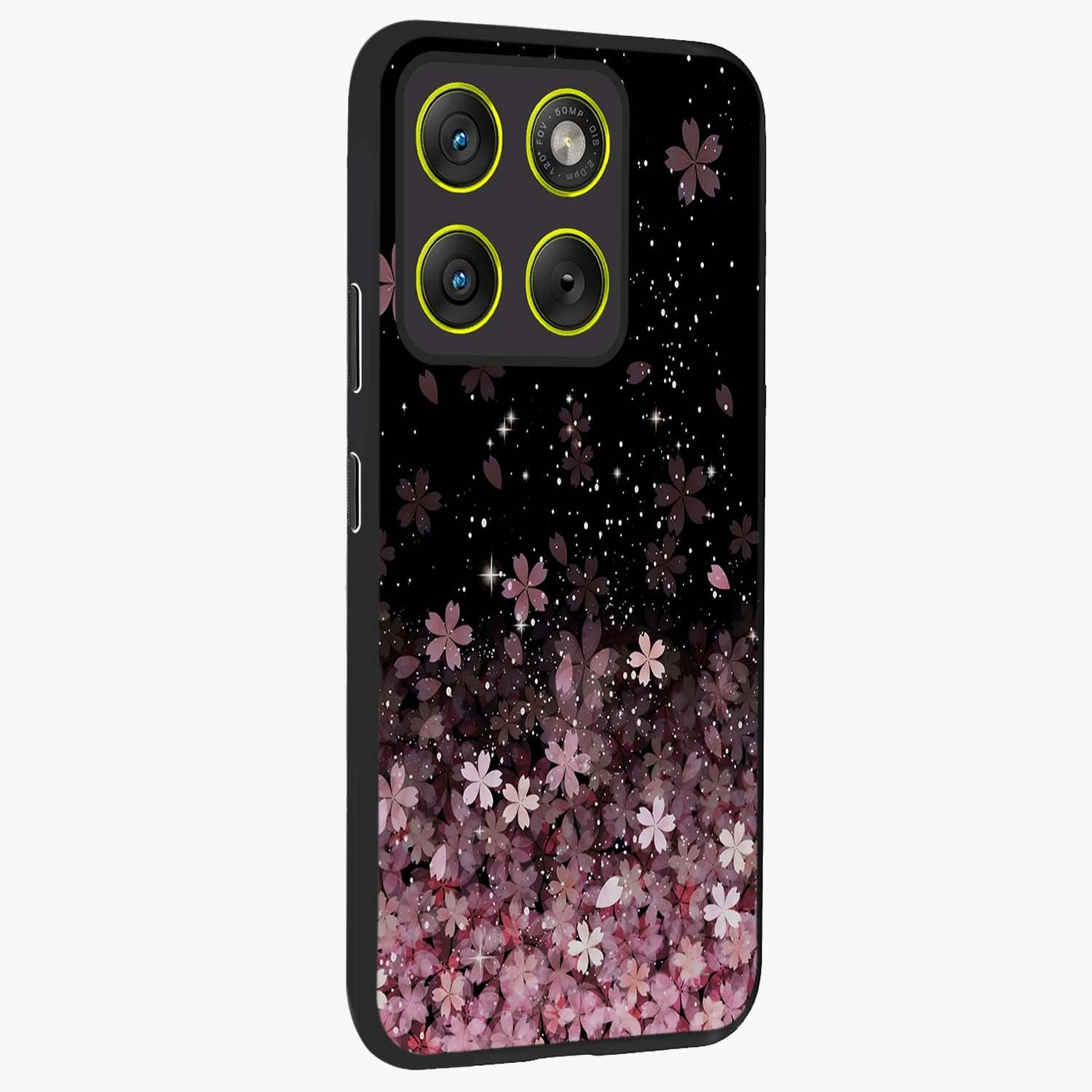 Small Starry Flowers Glass Case upright view showcasing charming floral artwork with dreamy starry theme.