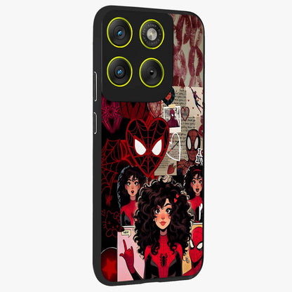 Spider Love Story Glass Case upright view showcasing charming superhero artwork with romantic comic theme.