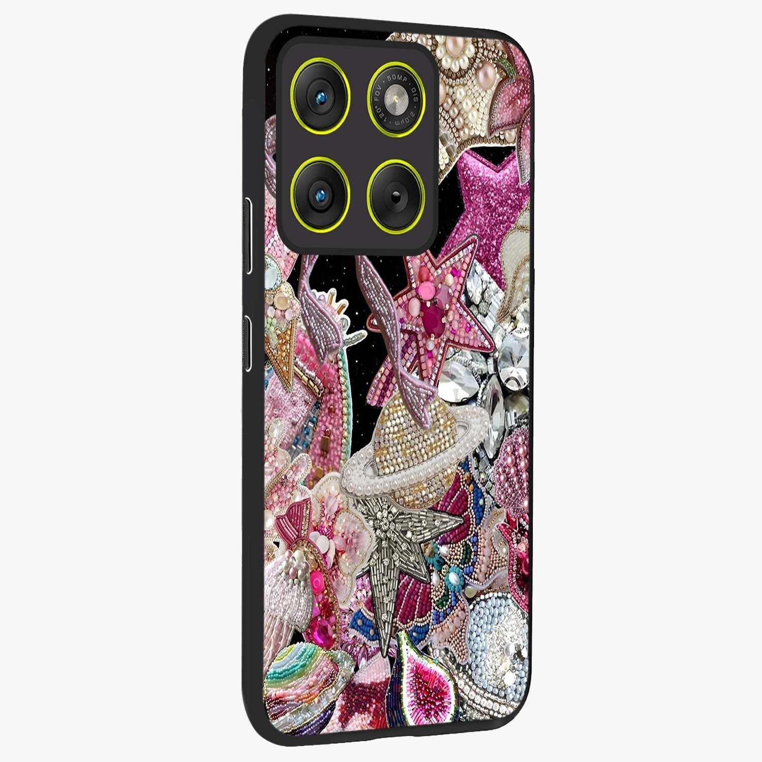 Starlit Jewel Dream Glass Case upright view showcasing radiant star inspired artwork with magical night theme.