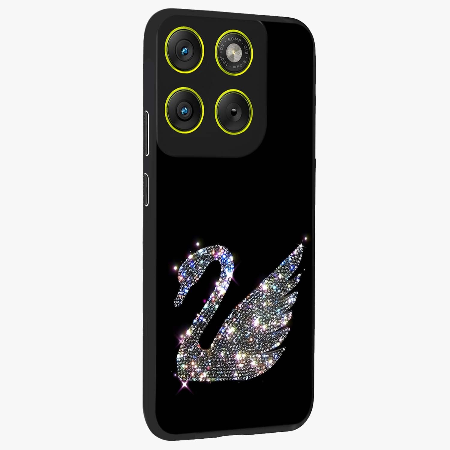 Starlit Swan Grace Glass Case upright view showcasing beautiful swan artwork with peaceful night themed design.