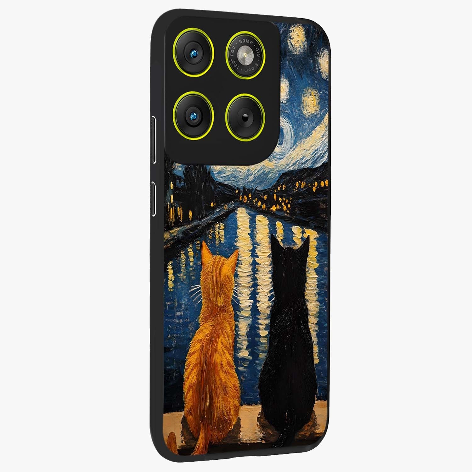 Starry River Cats Glass Case upright view showcasing adorable cat artwork with magical river and stars theme.