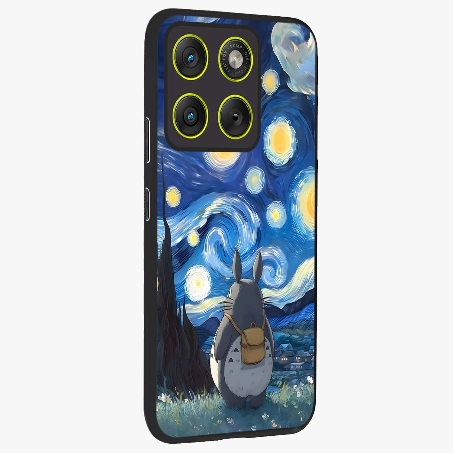 Totoro In Van Gogh Art Glass Case upright view showcasing creative character artwork with painterly artistic theme.