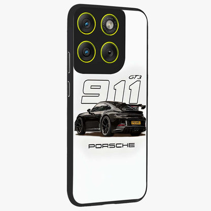 Turbo Legacy Icon Glass Case upright view showcasing bold racing inspired artwork with classic car theme.