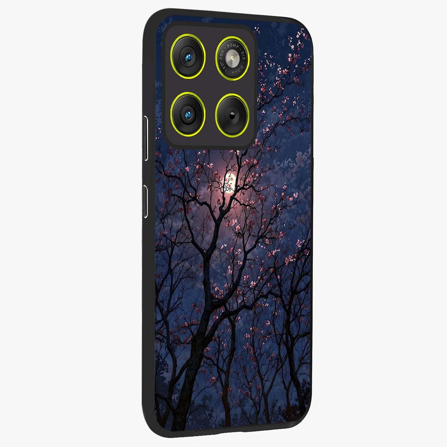 Twilight Sakura Serenade Glass Case upright view showcasing beautiful cherry blossom artwork with serene evening theme.