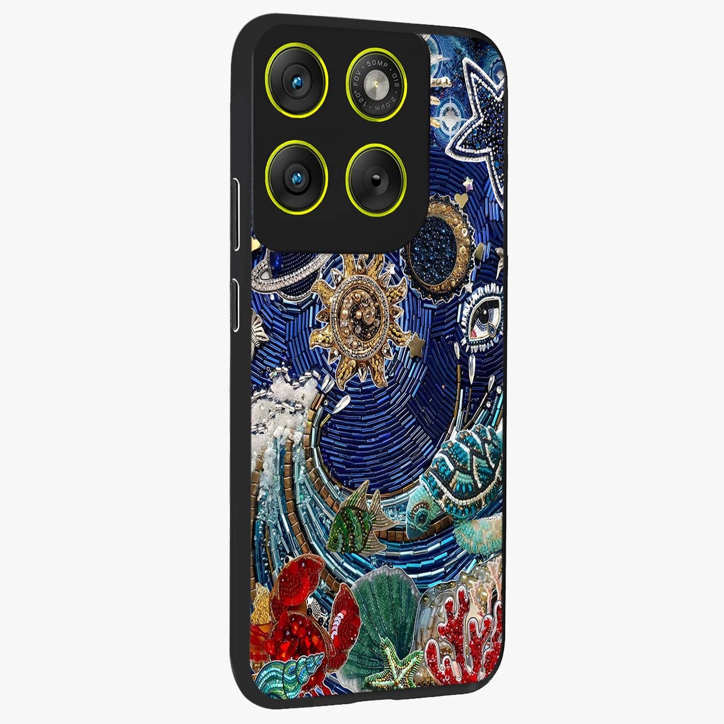 Universe Underwater Spark Glass Case upright view showcasing magical underwater galaxy artwork with vibrant cosmic theme.