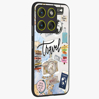 Wanderlust Journal Glass Case upright view showcasing wanderlust inspired artwork with creative exploration theme.