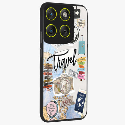 Wanderlust Journal Glass Case upright view showcasing wanderlust inspired artwork with creative exploration theme.