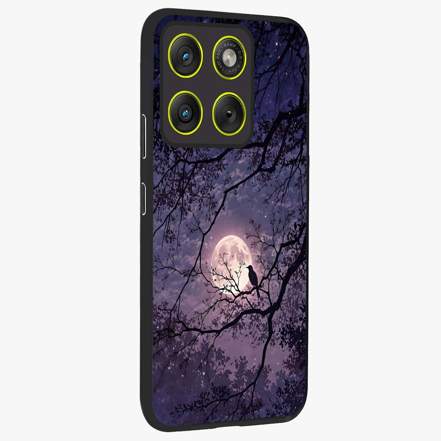Whispering Moon Silence Glass Case upright view showcasing peaceful moon artwork with tranquil celestial theme.