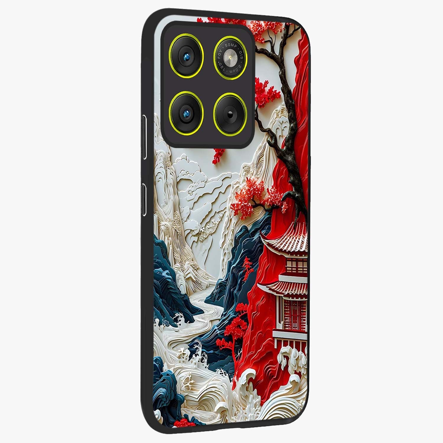 Whispers Of Sakura Waves Glass Case upright view showcasing delicate cherry blossom artwork with elegant nature theme.
