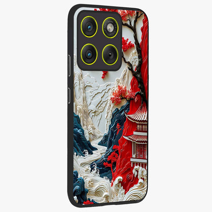 Whispers Of Sakura Waves Glass Case upright view showcasing delicate cherry blossom artwork with elegant nature theme.