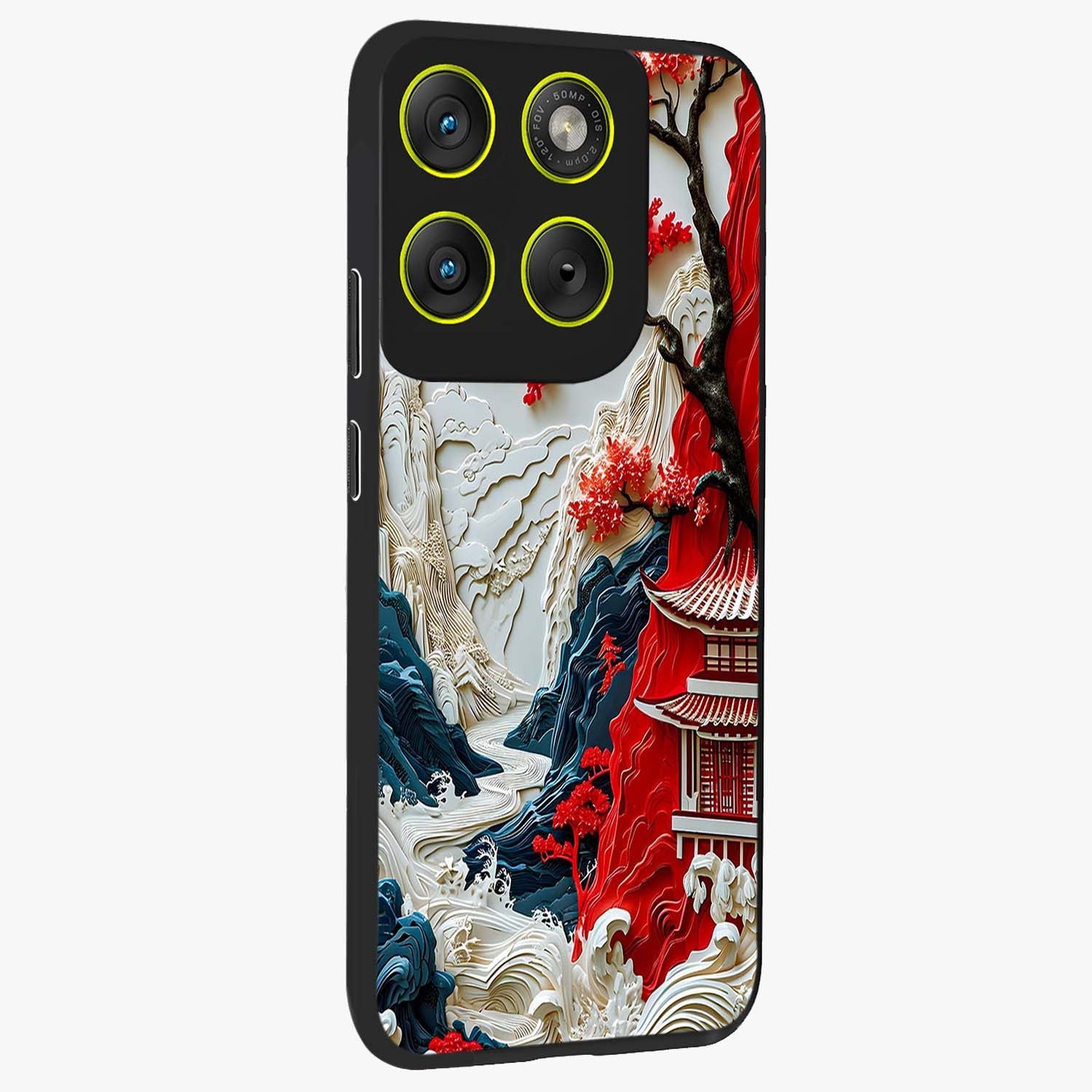 Whispers Of Sakura Waves Glass Case upright view showcasing delicate cherry blossom artwork with elegant nature theme.