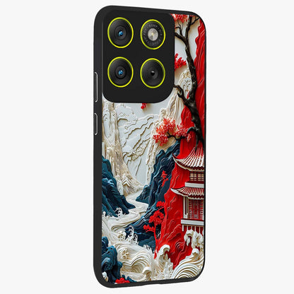 Whispers Of Sakura Waves Glass Case upright view showcasing delicate cherry blossom artwork with elegant nature theme.