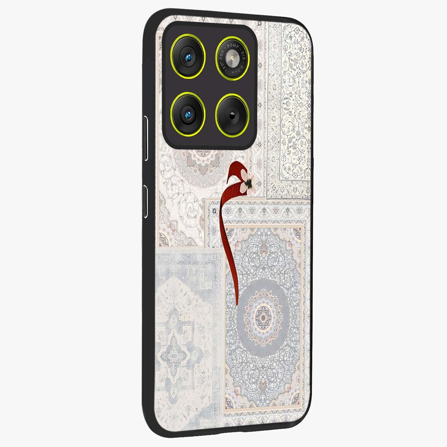 White Aesthetic Bow Glass Case upright view showcasing delicate ribbon bow artwork with cute minimalist theme.