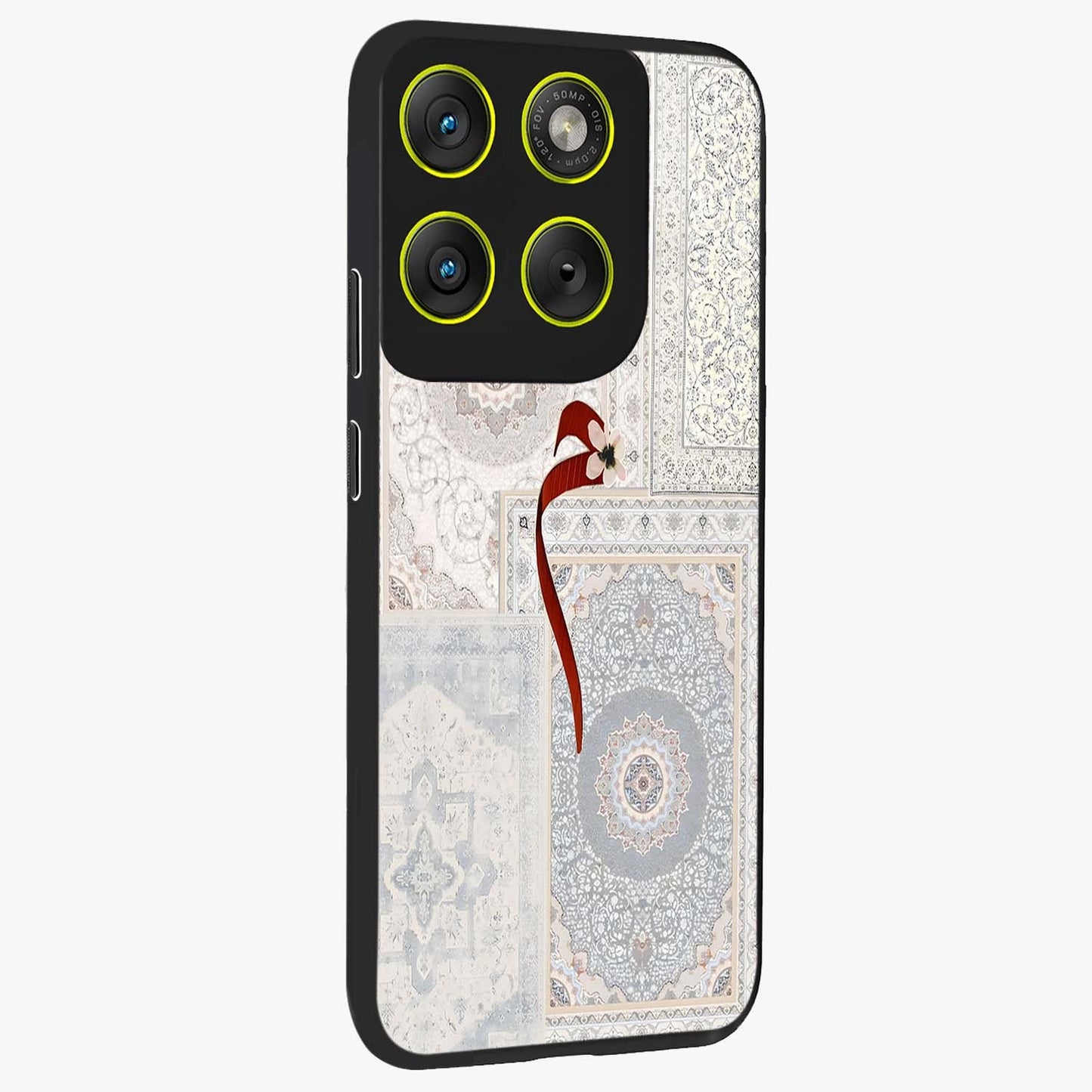 White Aesthetic Bow Glass Case upright view showcasing delicate ribbon bow artwork with cute minimalist theme.